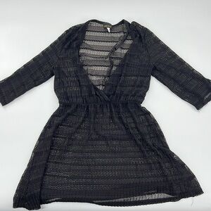 Jordan Taylor Black Sheer V-Neck swim cover up vacation medium made in‎ USA